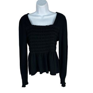 Black Long Sleeve Smocked Peplum Top By Alterd State Size Small